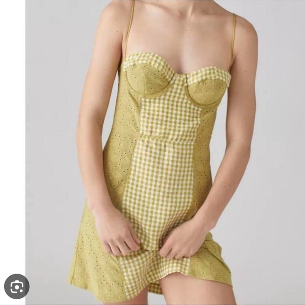 Urban Outfitters Mini Dress Felicity Eyelet Underwired Gingham Dress - Picture 2 of 8